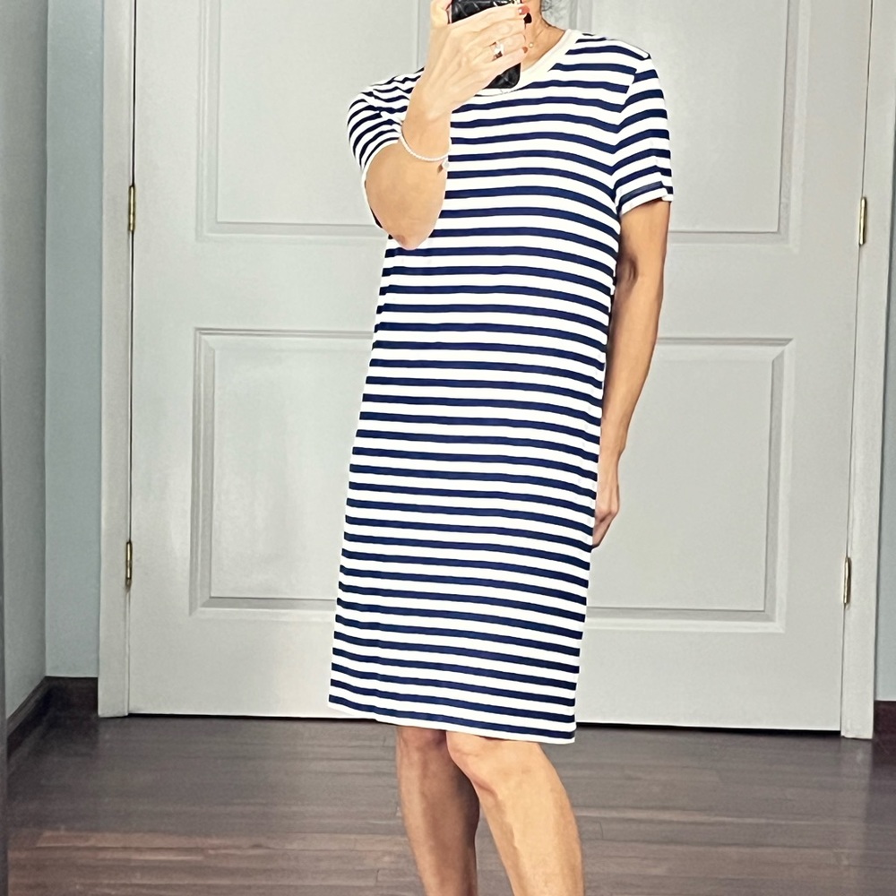 Lou & Grey royal blue stripe linen blend tee dress size S